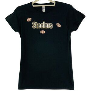 Pittsburgh Steelers black t-shirt, women's size medium, 100% Cotton